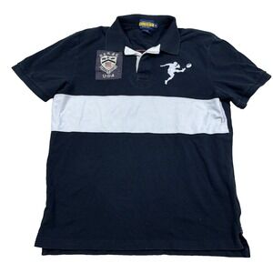 Vintage Ralph Lauren Rugby Polo‎ Shirt Men XL Black White Big Kicker Crest Patch